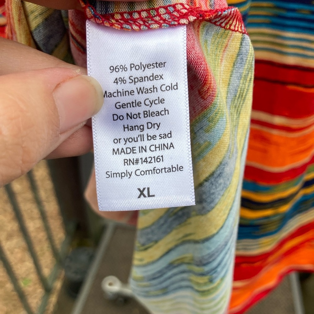 NWT LuLaRoe Colorful red, orange, blue, Striped Women's Irma Top sz XL - Picture 6 of 7